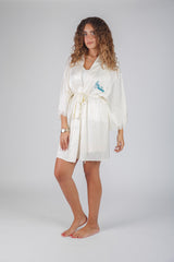 It’s a Boy satin robe in pink with line details – elegant women’s loungewear