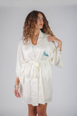 It’s a Boy satin robe in pink with line details – elegant women’s