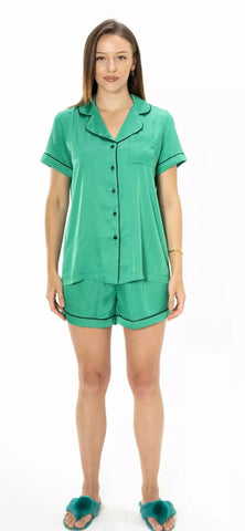 Off Day Green Satin Short Set