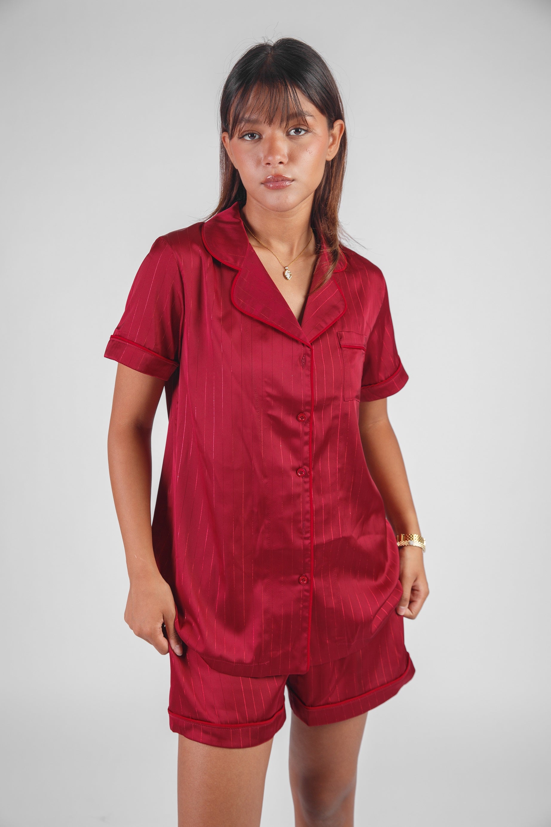 Hotty satin pajama with light stripes – bold modern 
