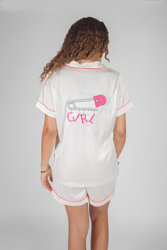 Pinky Girl dark pink satin pajama for women – elegant loungewear 