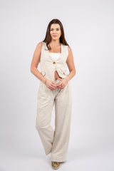 Fit Set beige lycra with gold lines – sleek stylish women’s outfit