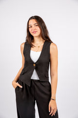 Outly black linen set – minimal breathable everyday  outfit