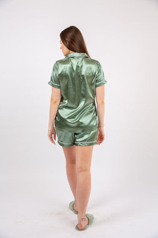 Sweet Dreams olive satin pajama – silky smooth women’s sleepwear 